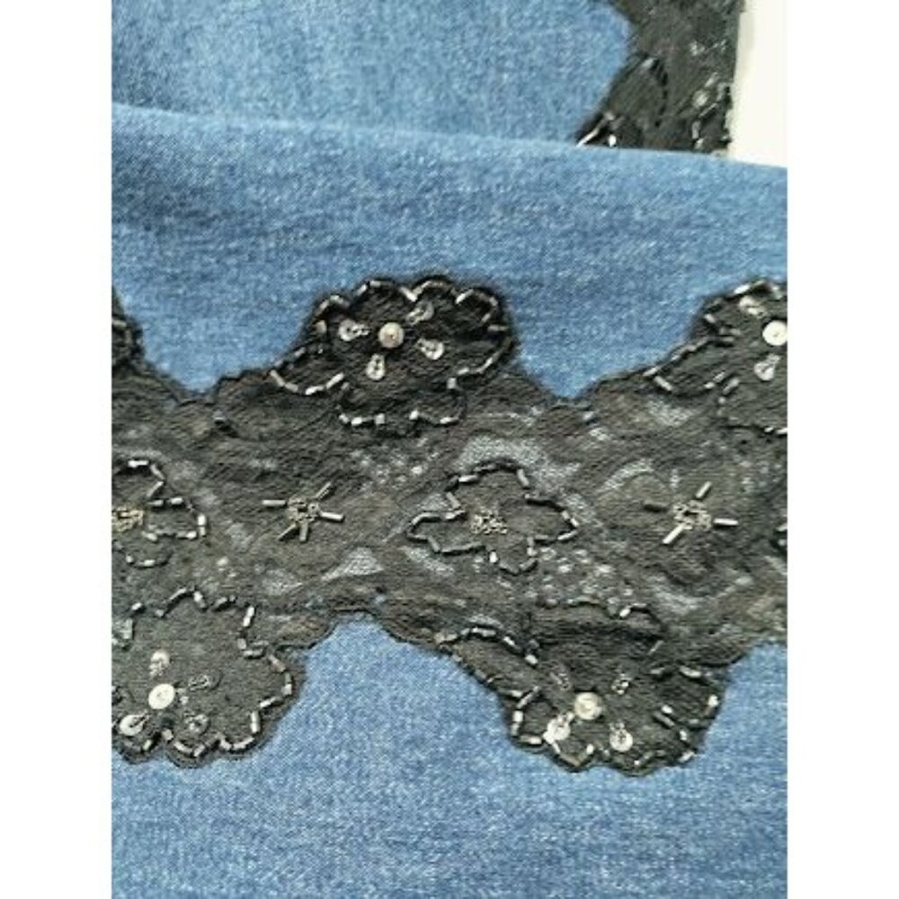 NWT Basix II Embroidered Sheer Side Mid Rise Denim Straight Jeans Blue Womens 4 - Picture 7 of 16